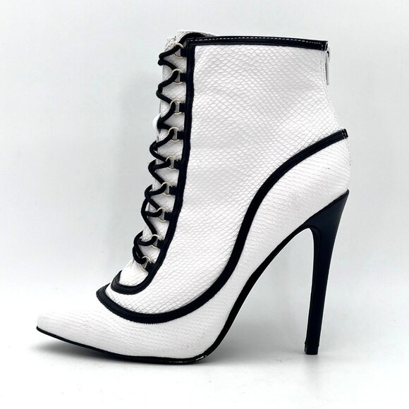 ShoeDazzle Dangerous Booties Womens Size 9 White Multi Back Zipper & Lace-Up New - Picture 11 of 16